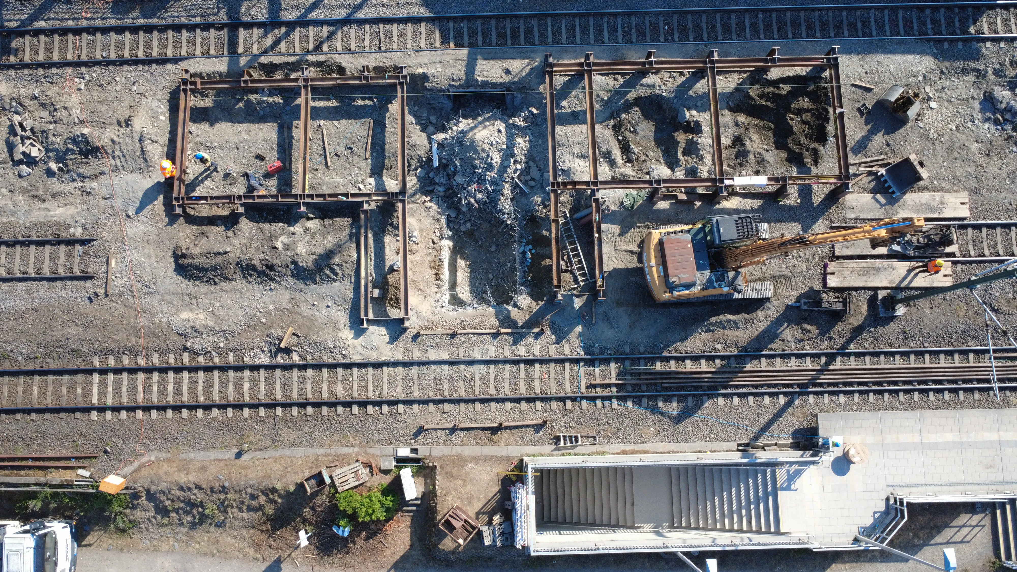 Verkehrsstation Kaub — Bahnbaustelle aus der Luft